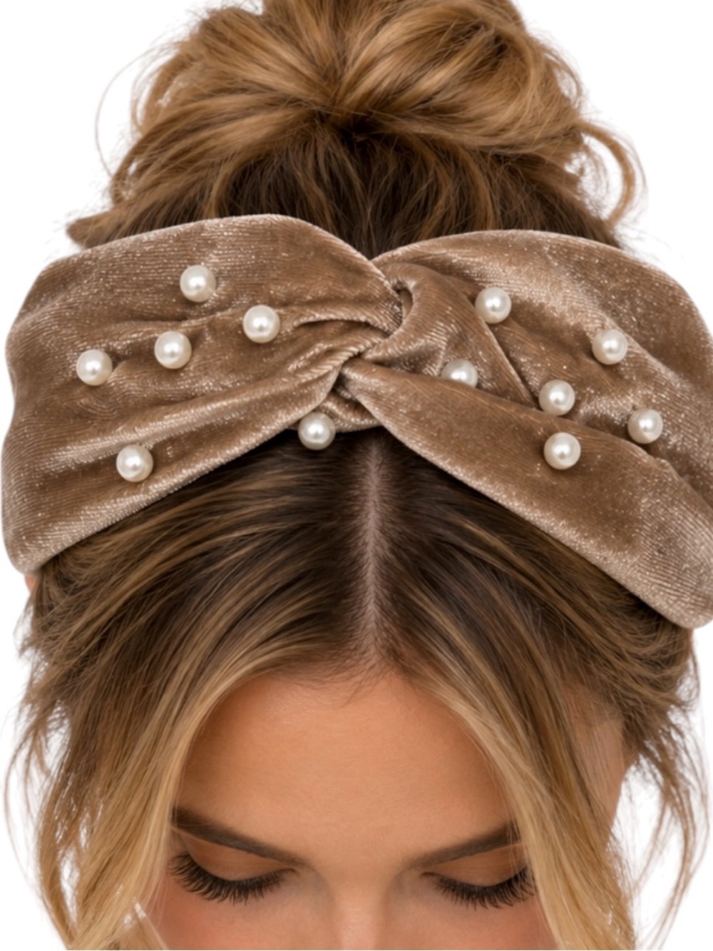 Brown Velvet Pearl Knot Headband